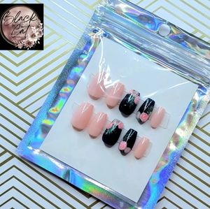 Navy and Pink Floral Press-on Nails